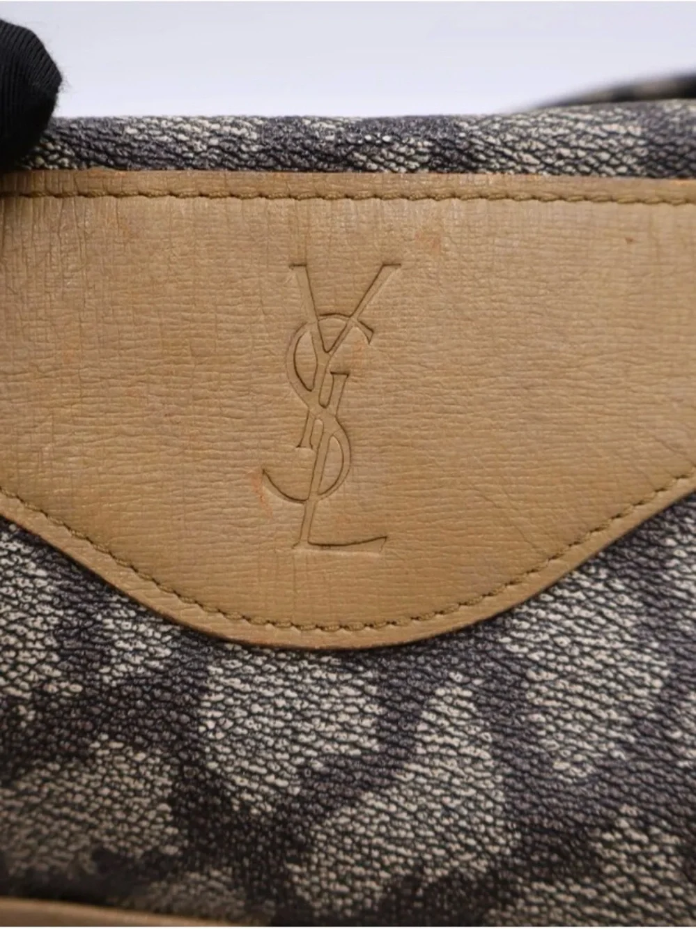Saint Laurent Brown Patterned Canvas Backpack with Tan Trim